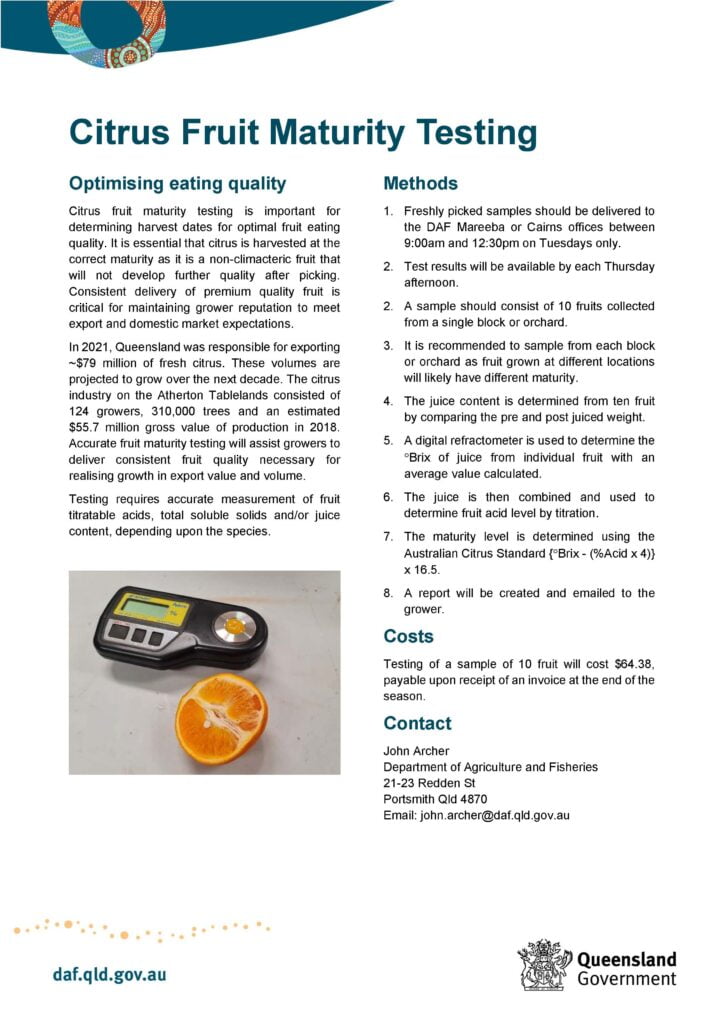 Citrus Fruit Maturity Testing Flyer Citrus Australia